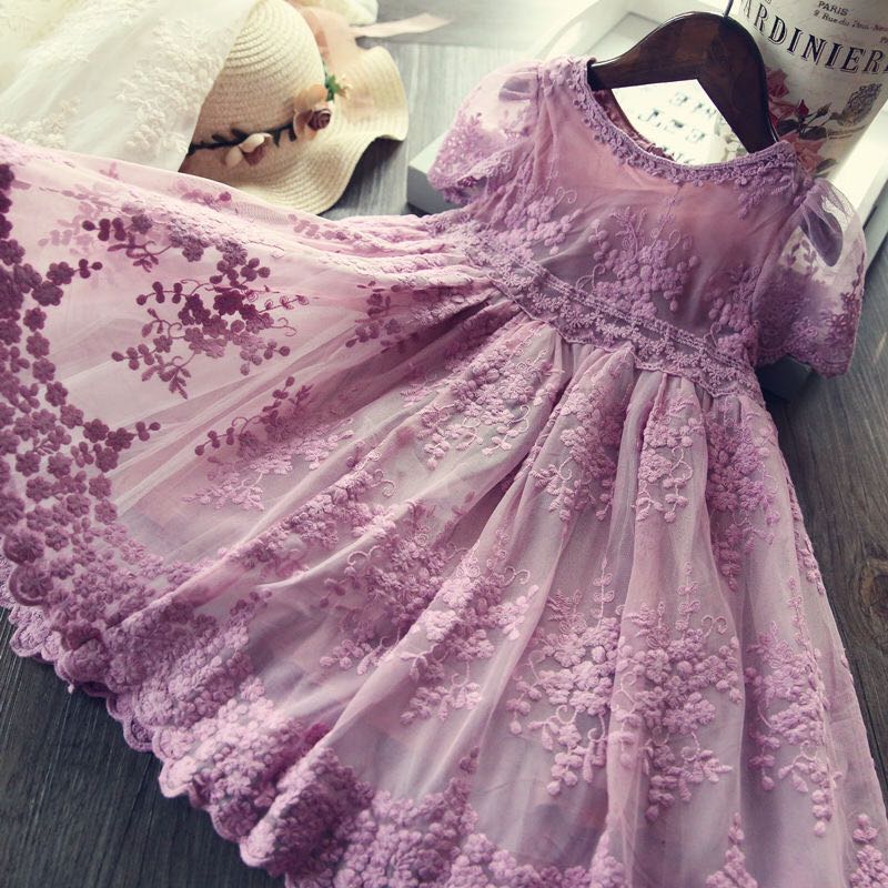 140 130 120 110 100 グレー パープル ベージュ 夏 可愛い プリンセス レース 半袖 ワンピース 子供服 刺繍ワンピース キッズ140 130 120 110 100 キッズ ドレ