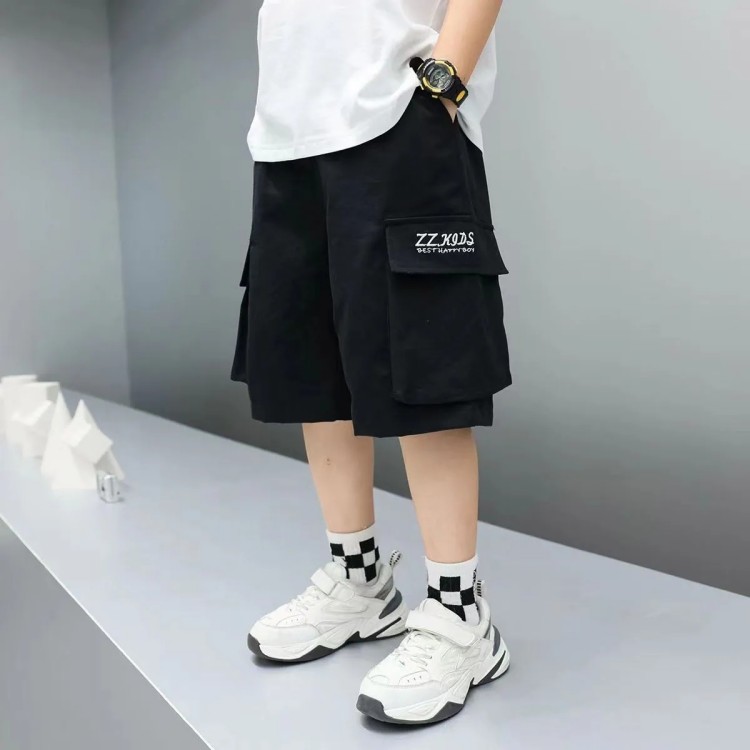 ハーフパンツ キッズ ジュニア 男の子 ボーイズ ボトム 綿 5分丈 短パン カーゴパンツ 無地 シンプル おしゃれ ショーパン ポケット ウエスト ゴム こども 110 120 カジュアルハーフパン