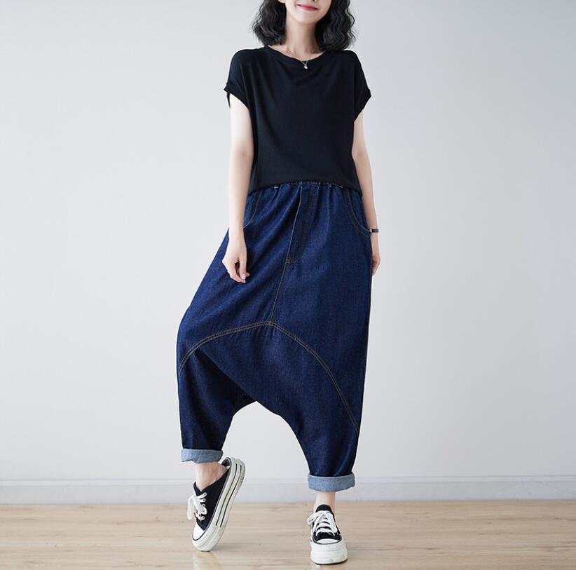 サルエル デニムパンツ レディース 大きいサイズ テーパード パンツ ウエストゴム カーブ ワイド サルエルパンツ ゆったり ジーンズ 個性派サルエル デニムパンツ レディース 大 ボトムス パンツ 