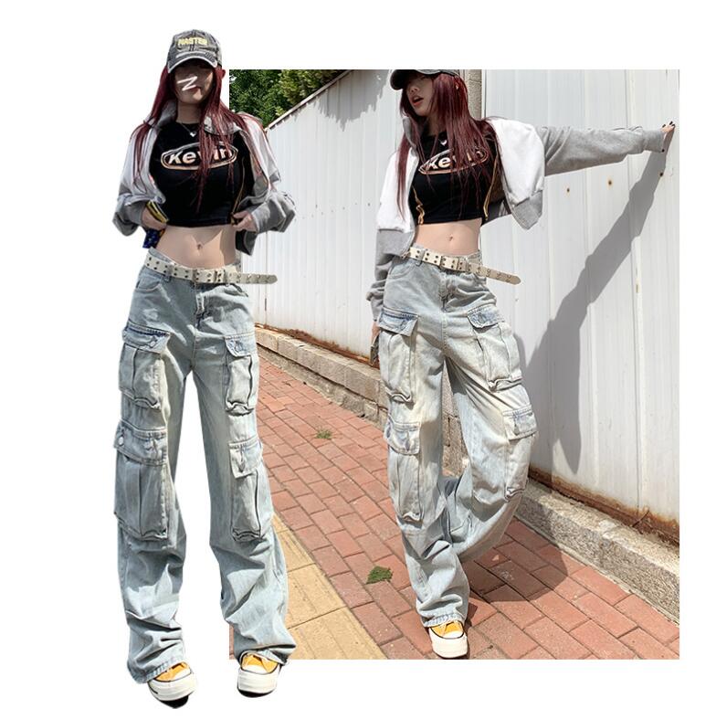 ワイドパンツ デニム デニムパンツ レディース 選べる丈 ジーンズ パンツ ジーパン かっこいい カジュアル ゆったり ダンス ヒップホップ ゆるめ ウォッシュ加工 韓国ファッション かわいいワイドパ